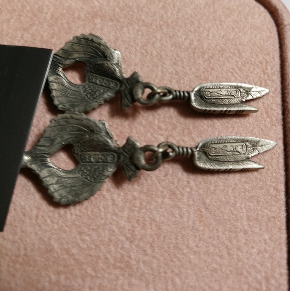 🆕Earrings Pewter American Made Eagle With Tribal Feathers Vintage New W/Tags - Picture 5 of 8